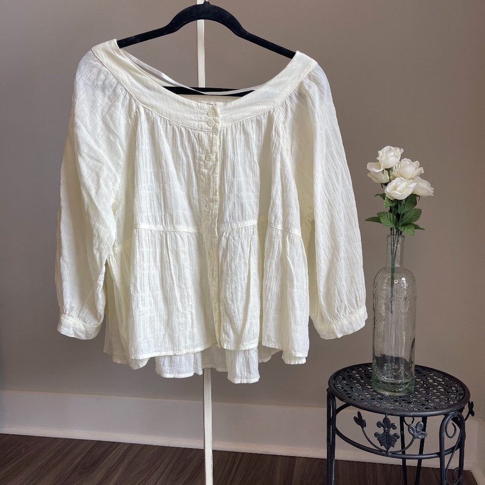 Free People Flowy Off-White/Cream Blouse